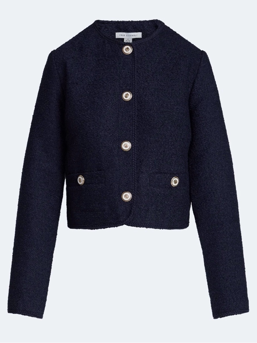 Free Assembly Women's Collarless Nubby Jacket with Long Sleeves